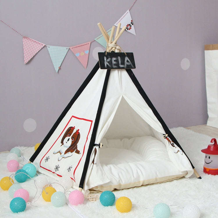 Pet Tent Removable And Washable Wooden Cat Kennel with Cushion, Specification: Large 60×60×70cm...