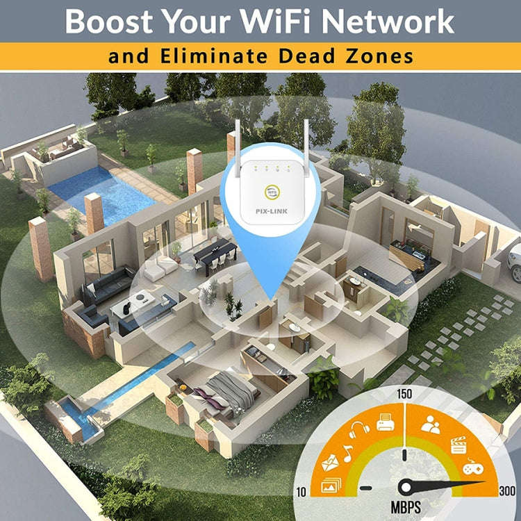 PIX-LINK WR22 300Mbps Wifi Wireless Signal Amplification Enhancement Extender, Plug Type:UK Plug(...