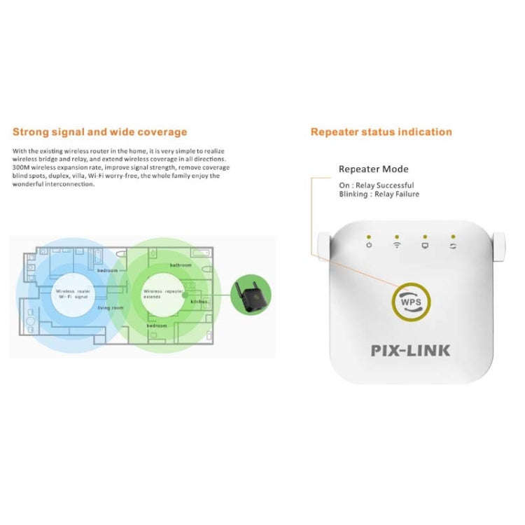 PIX-LINK WR22 300Mbps Wifi Wireless Signal Amplification Enhancement Extender, Plug Type:UK Plug(...