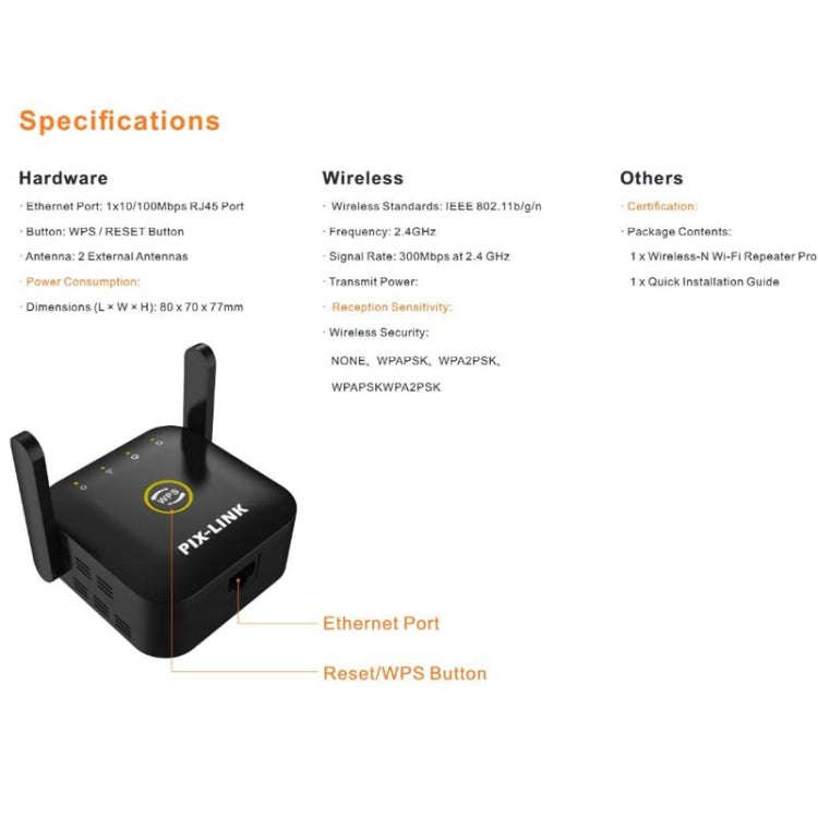 PIX-LINK WR22 300Mbps Wifi Wireless Signal Amplification Enhancement Extender, Plug Type:UK Plug(...