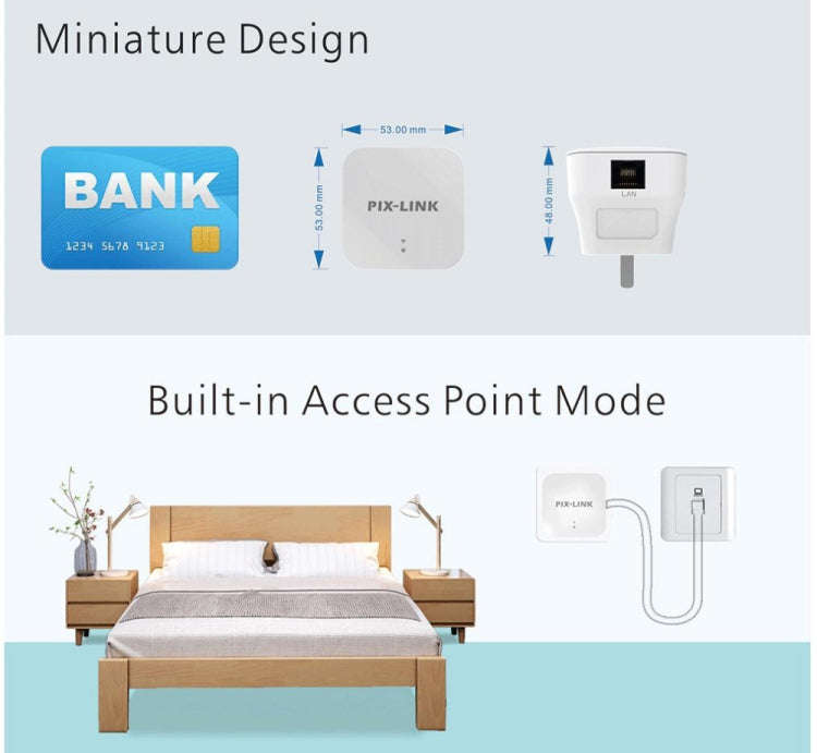 PIXLINK WR12 300Mbps WIFI Signal Amplification Enhanced Repeater, Plug Type:UK Plug