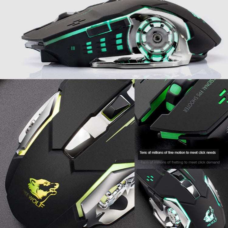 FREEDOM-WOLF X8 2400 DPI 6 Keys 2.4G Wireless Charging Silent Luminous Gaming Mechanical Mouse(Me...