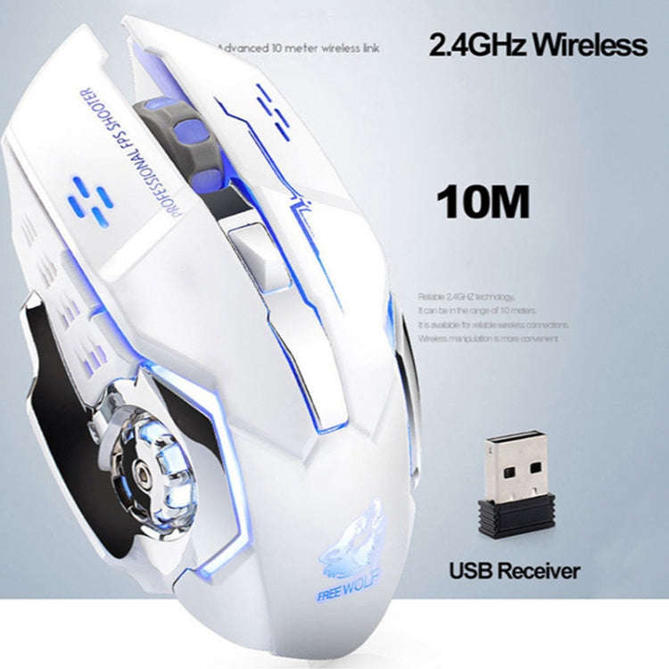FREEDOM-WOLF X8 2400 DPI 6 Keys 2.4G Wireless Charging Silent Luminous Gaming Mechanical Mouse(Me...
