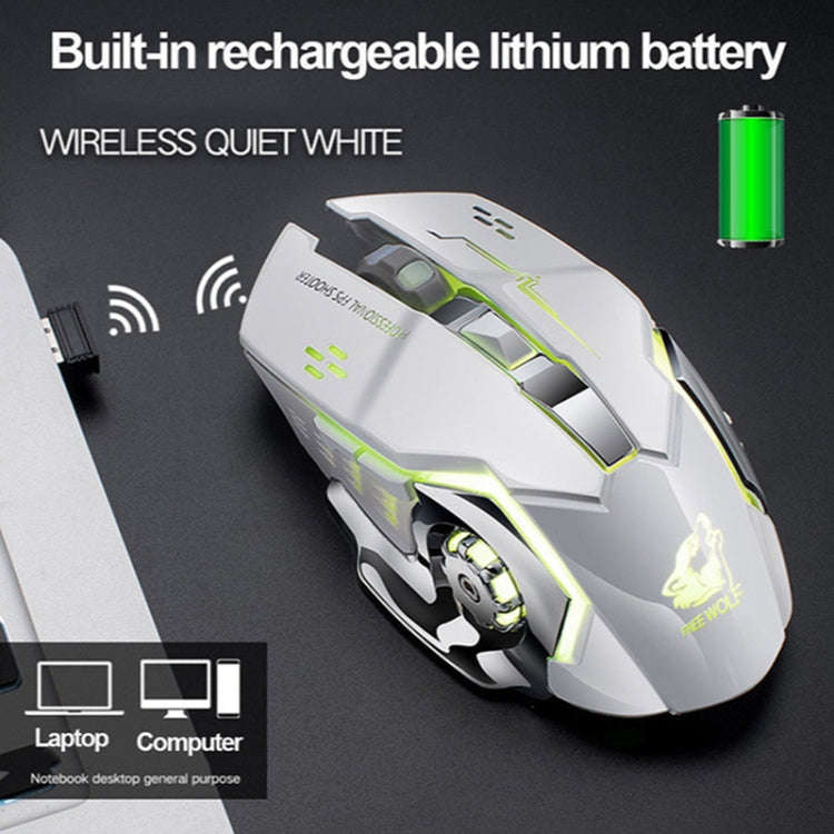 FREEDOM-WOLF X8 2400 DPI 6 Keys 2.4G Wireless Charging Silent Luminous Gaming Mechanical Mouse(Me...