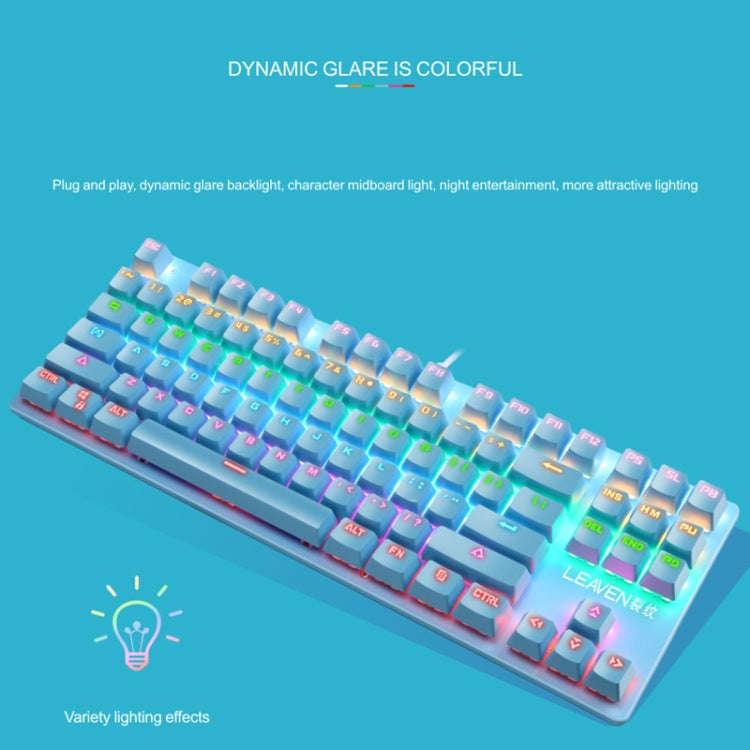 LEAVEN K550 87 Keys Green Shaft Gaming Athletic Office Notebook Punk Mechanical Keyboard, Cable L...
