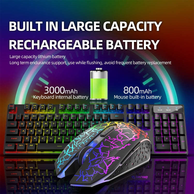 ZIYOULANG T3 Wireless Charging Gaming Lighted Keyboard and Mouse Set(Black Rainbow Light)
