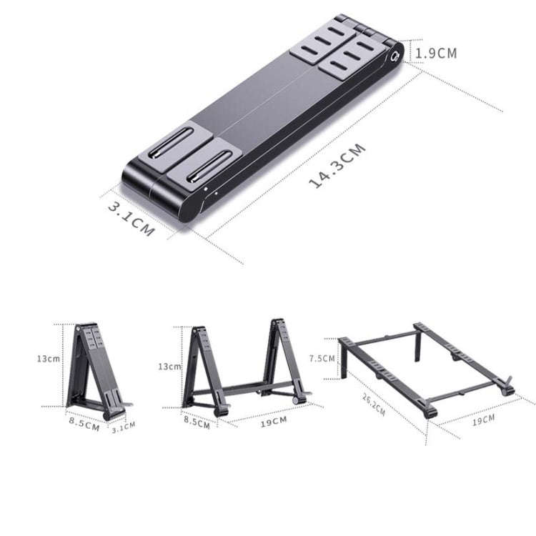 Metal Laptop Stand Computer Cooling Folding Mini Flat Raised Bracket(Silver)