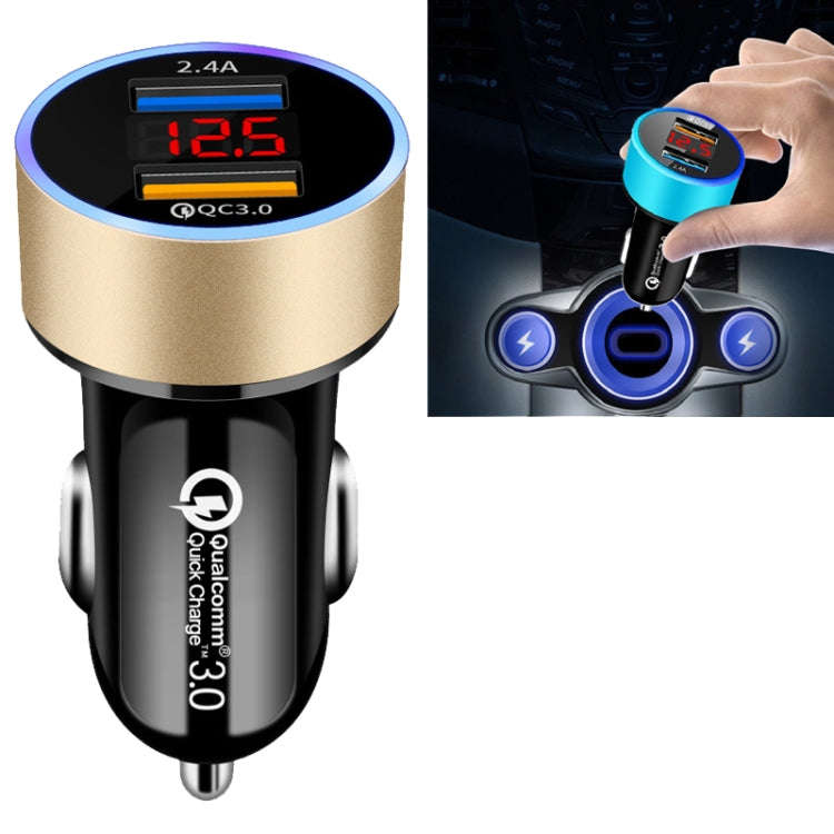 2 PCS Aluminum Ring Display Car Charger  QC3.0+2.4A Aluminum Alloy Multi-function Halo Digital Di...