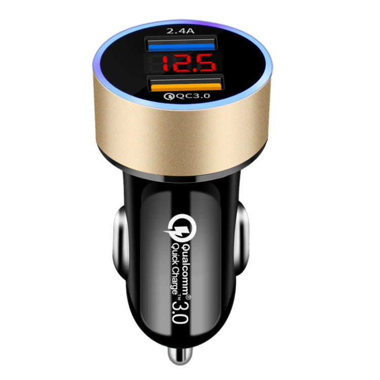 2 PCS Aluminum Ring Display Car Charger  QC3.0+2.4A Aluminum Alloy Multi-function Halo Digital Di...