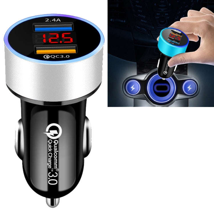 2 PCS Aluminum Ring Display Car Charger  QC3.0+2.4A Aluminum Alloy Multi-function Halo Digital Di...