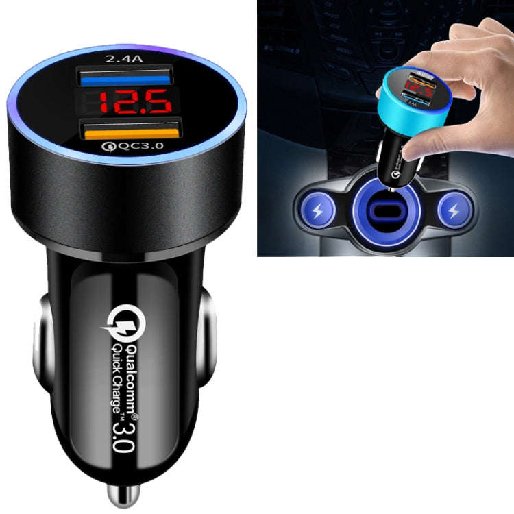 2 PCS Aluminum Ring Display Car Charger  QC3.0+2.4A Aluminum Alloy Multi-function Halo Digital Di...