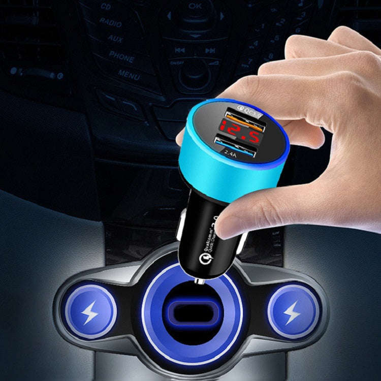 2 PCS Aluminum Ring Display Car Charger  QC3.0+2.4A Aluminum Alloy Multi-function Halo Digital Di...