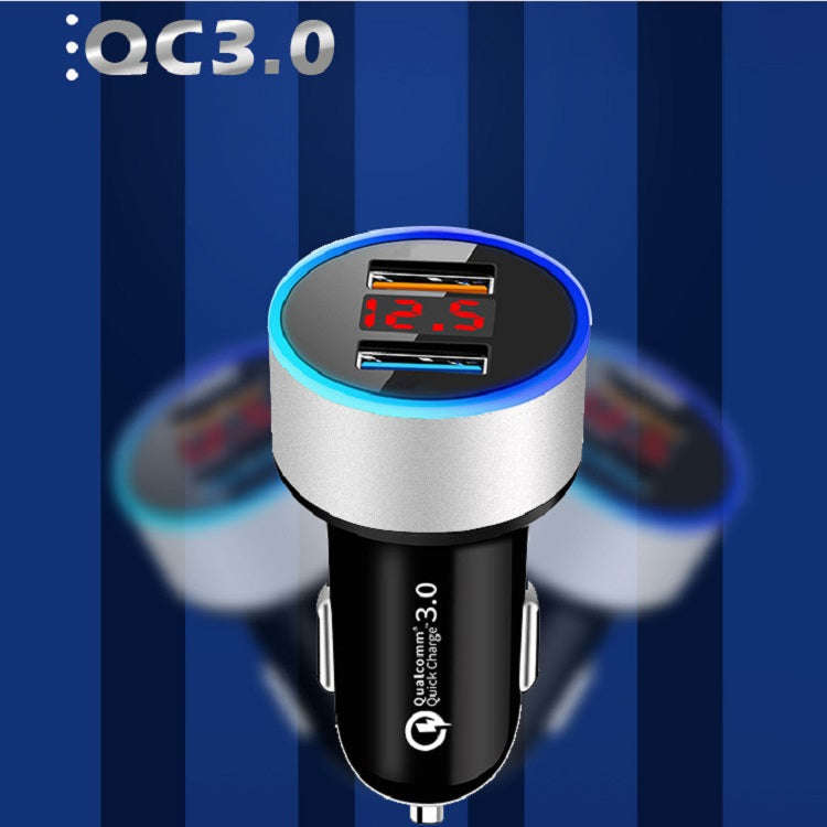 2 PCS Aluminum Ring Display Car Charger  QC3.0+2.4A Aluminum Alloy Multi-function Halo Digital Di...