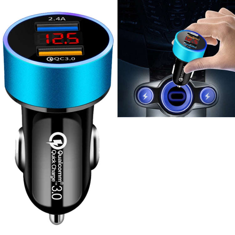 2 PCS Aluminum Ring Display Car Charger  QC3.0+2.4A Aluminum Alloy Multi-function Halo Digital Di...
