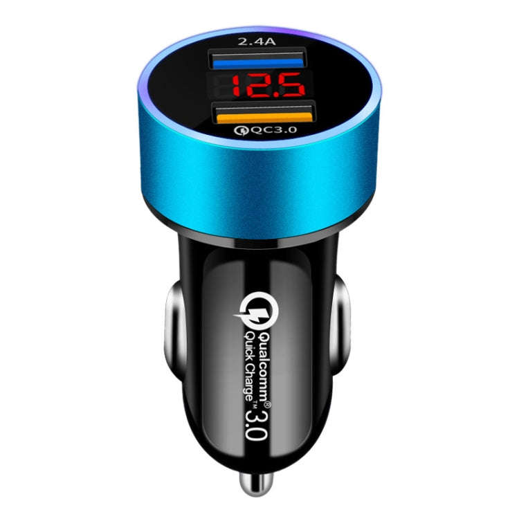2 PCS Aluminum Ring Display Car Charger  QC3.0+2.4A Aluminum Alloy Multi-function Halo Digital Di...