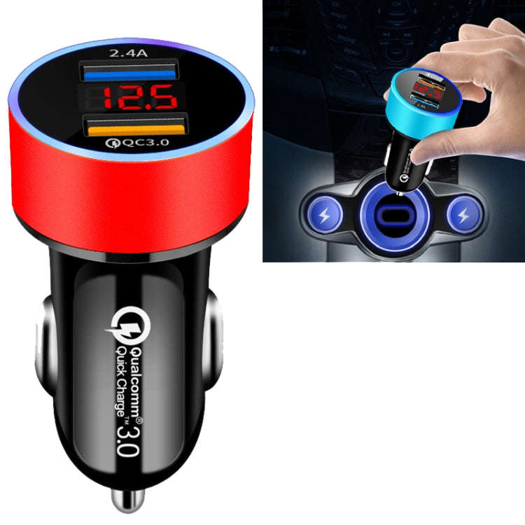 2 PCS Aluminum Ring Display Car Charger  QC3.0+2.4A Aluminum Alloy Multi-function Halo Digital Di...