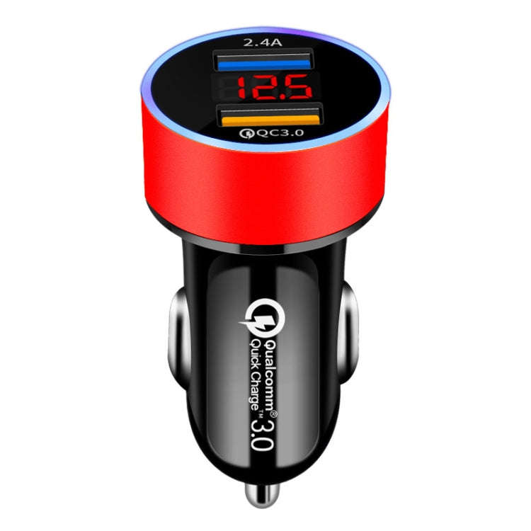 2 PCS Aluminum Ring Display Car Charger  QC3.0+2.4A Aluminum Alloy Multi-function Halo Digital Di...