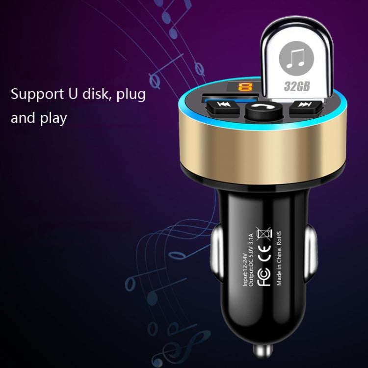 Halo Car MP3 Bluetooth Player Car Charger Car FM Transmitter 3.1A Car Charger(Tyrant Gold)