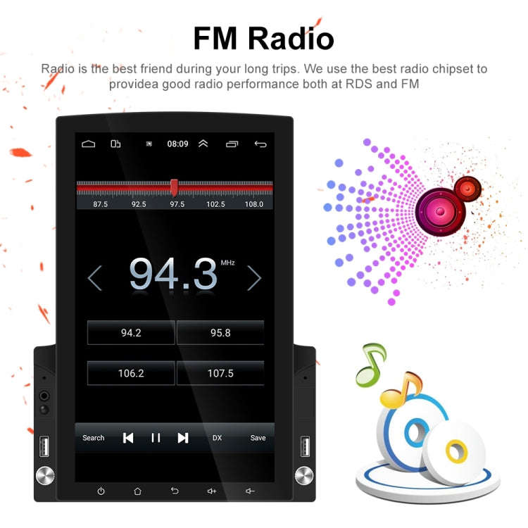 9.7 inch Vertical Screen HD 2.5D Glass Car MP5 Player Android Navigation All-in-one Machine, Spec...