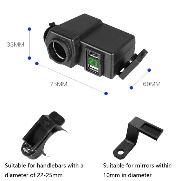 Motorcycle Car Dual USB Mobile Phone Charger With Cigarette Lighter Interface Multi-function Digi...