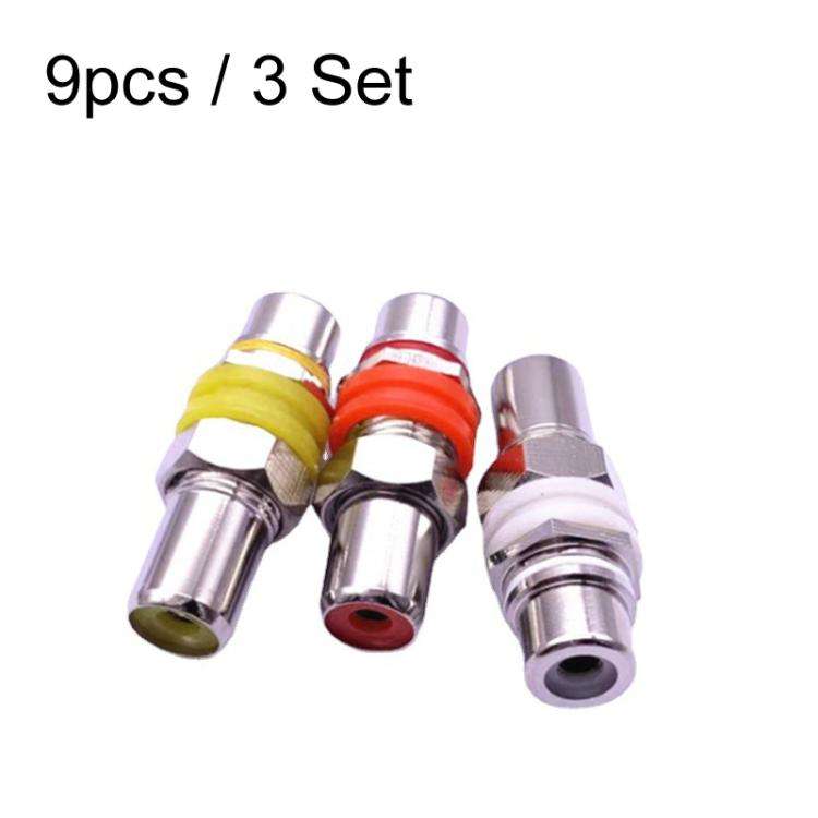 9pcs / 3 Set RCA Female to Female Straight-through Head AV Lotus Butt Joint Extension Head Audio ...