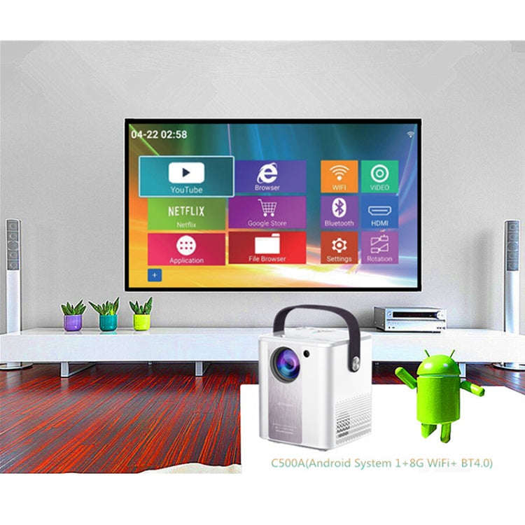 C500 Portable Mini LED Home HD Projector, Style:Android Version(White)