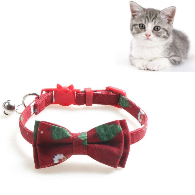 Christmas Snowman & Tree Pattern Pet Collar with Bells, Style:With Bow(Red)