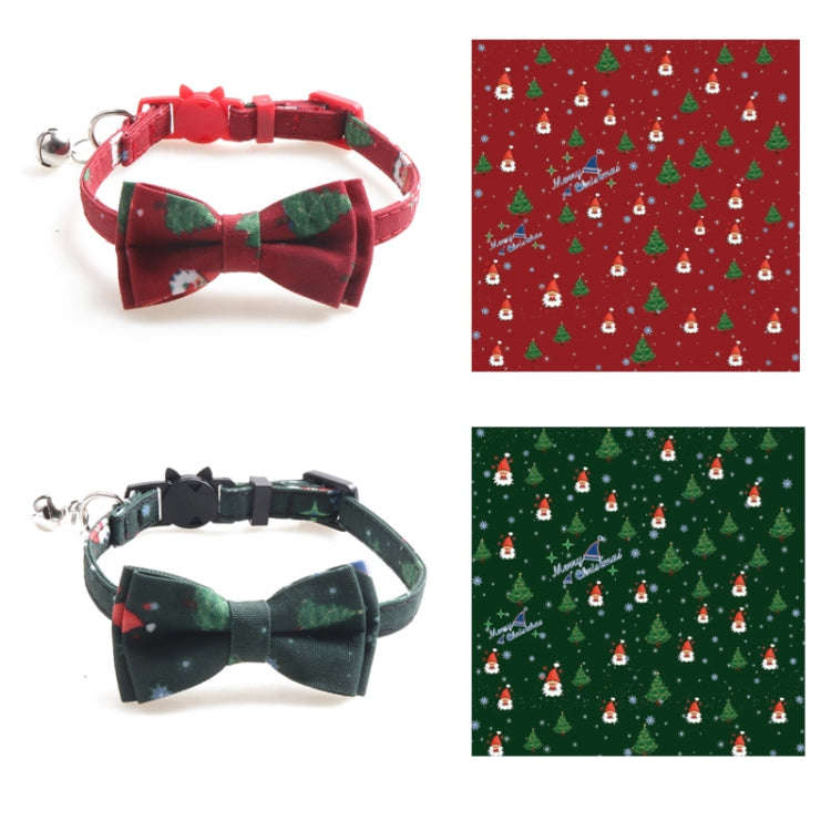 Christmas Snowman & Tree Pattern Pet Collar with Bells, Style:Without Bow(Red)