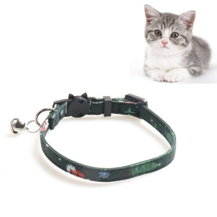 Christmas Snowman & Tree Pattern Pet Collar with Bells, Style:Without Bow(Green)