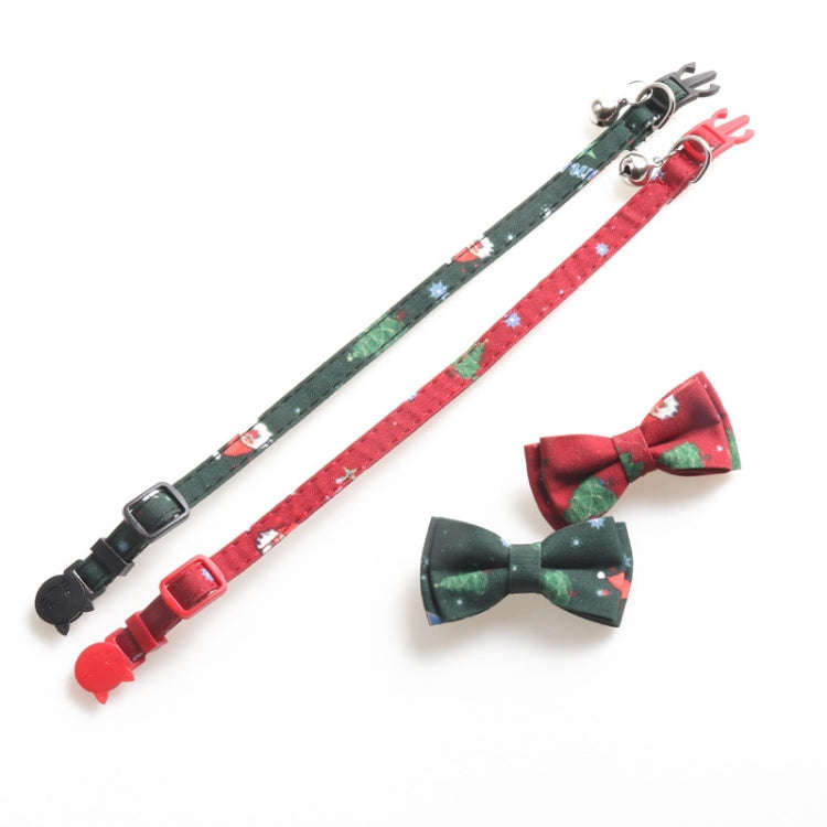 Christmas Snowman & Tree Pattern Pet Collar with Bells, Style:Without Bow(Green)