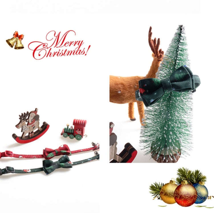 Christmas Snowman & Tree Pattern Pet Collar with Bells, Style:Without Bow(Green)