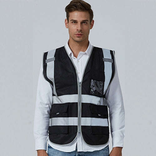Multi-pockets Safety Vest Reflective Workwear Clothing, Size:XXL-Chest 130cm(Black)