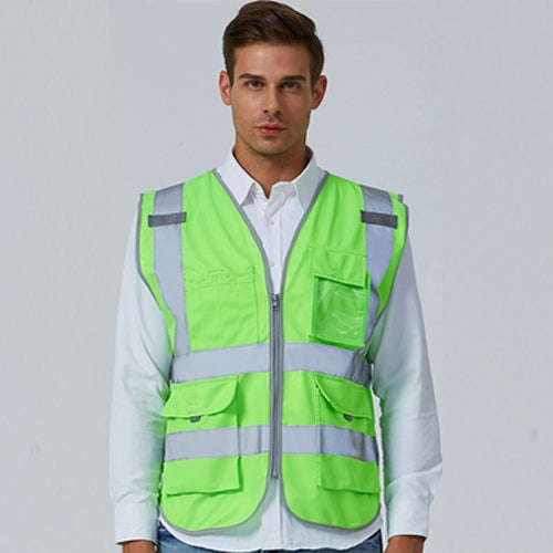 Multi-pockets Safety Vest Reflective Workwear Clothing, Size:L-Chest 118cm(Green)