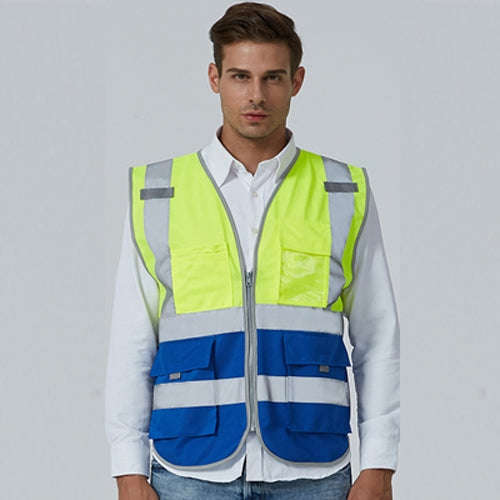 Multi-pockets Safety Vest Reflective Workwear Clothing, Size:XL-Chest 124cm(Yellow Blue)