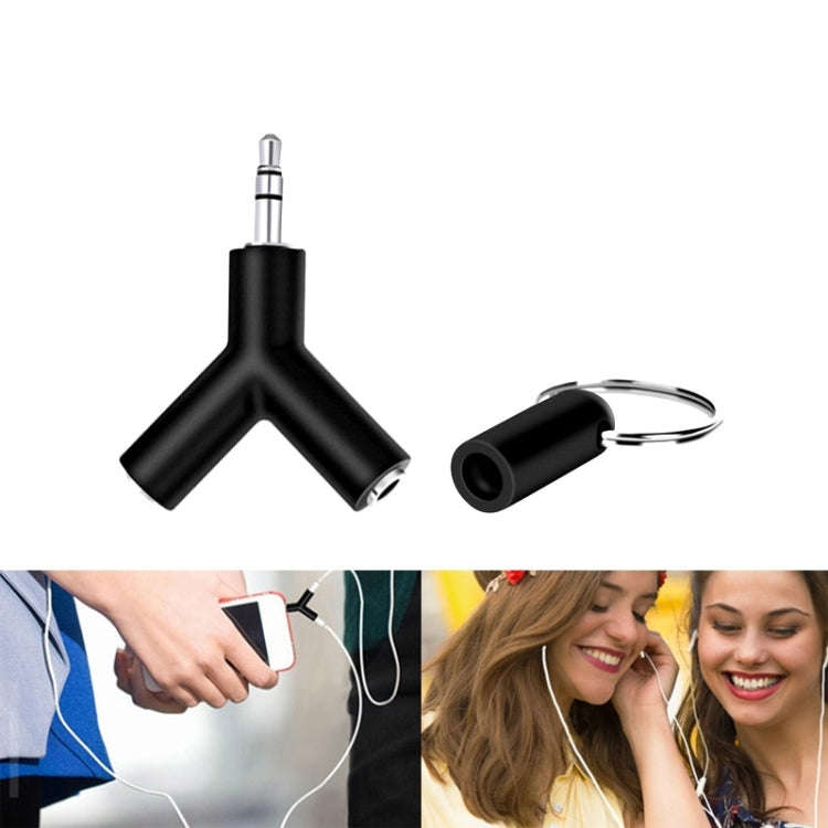 Mini Y Shaped 3.5mm Male to Double 3.5mm Female Jack Audio Headset Adapter Connector Keychain(Black)