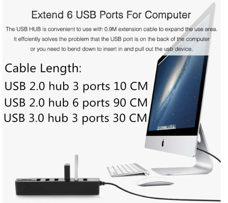 Multi USB 2.0 Hub USB Splitter High Speed 6 Ports with TF SD Card Reader(Black)