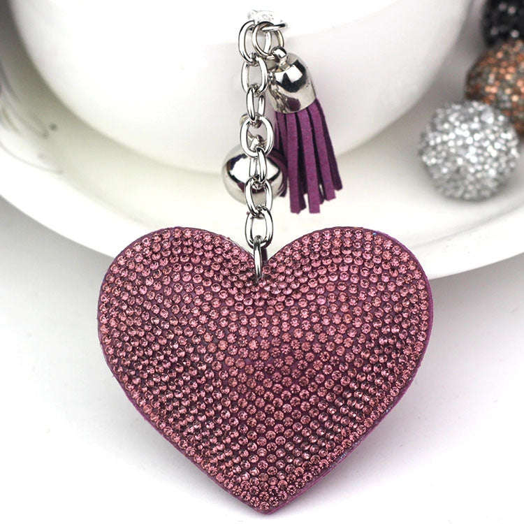 Heart Keychain Leather Tassel Gold Key Holder Metal Crystal Key Chain Keyring Charm Bag Auto Pend...