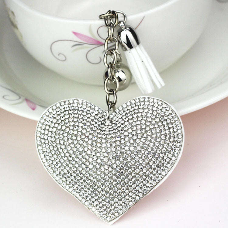 Heart Keychain Leather Tassel Gold Key Holder Metal Crystal Key Chain Keyring Charm Bag Auto Pend...