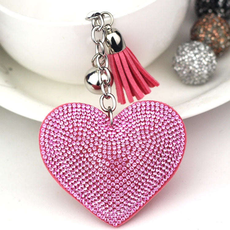 Heart Keychain Leather Tassel Gold Key Holder Metal Crystal Key Chain Keyring Charm Bag Auto Pend...