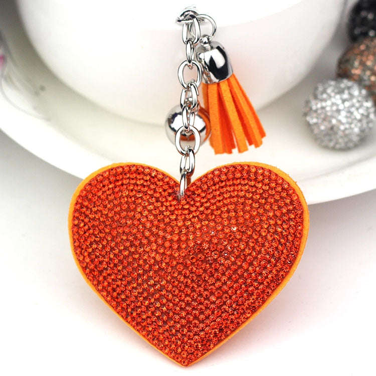 Heart Keychain Leather Tassel Gold Key Holder Metal Crystal Key Chain Keyring Charm Bag Auto Pend...