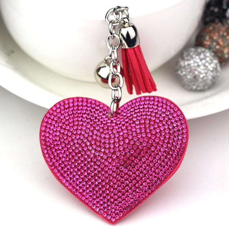 Heart Keychain Leather Tassel Gold Key Holder Metal Crystal Key Chain Keyring Charm Bag Auto Pend...
