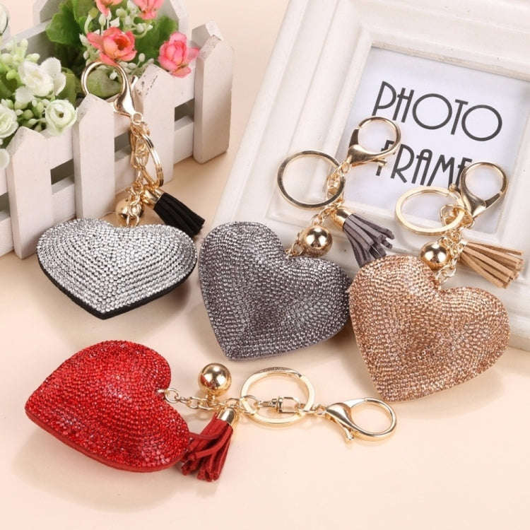 Heart Keychain Leather Tassel Gold Key Holder Metal Crystal Key Chain Keyring Charm Bag Auto Pend...