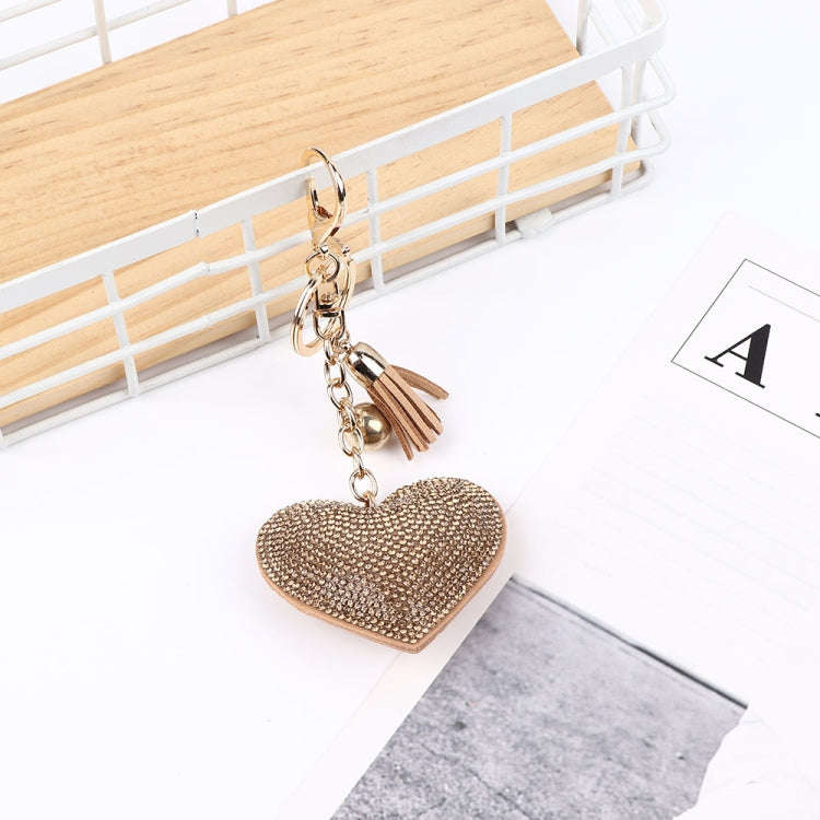 Heart Keychain Leather Tassel Gold Key Holder Metal Crystal Key Chain Keyring Charm Bag Auto Pend...