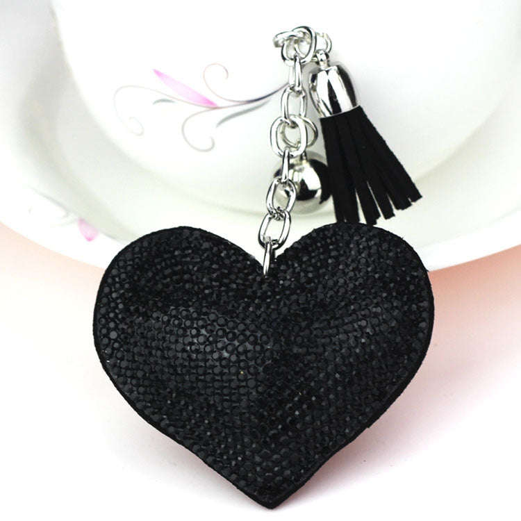 Heart Keychain Leather Tassel Gold Key Holder Metal Crystal Key Chain Keyring Charm Bag Auto Pend...