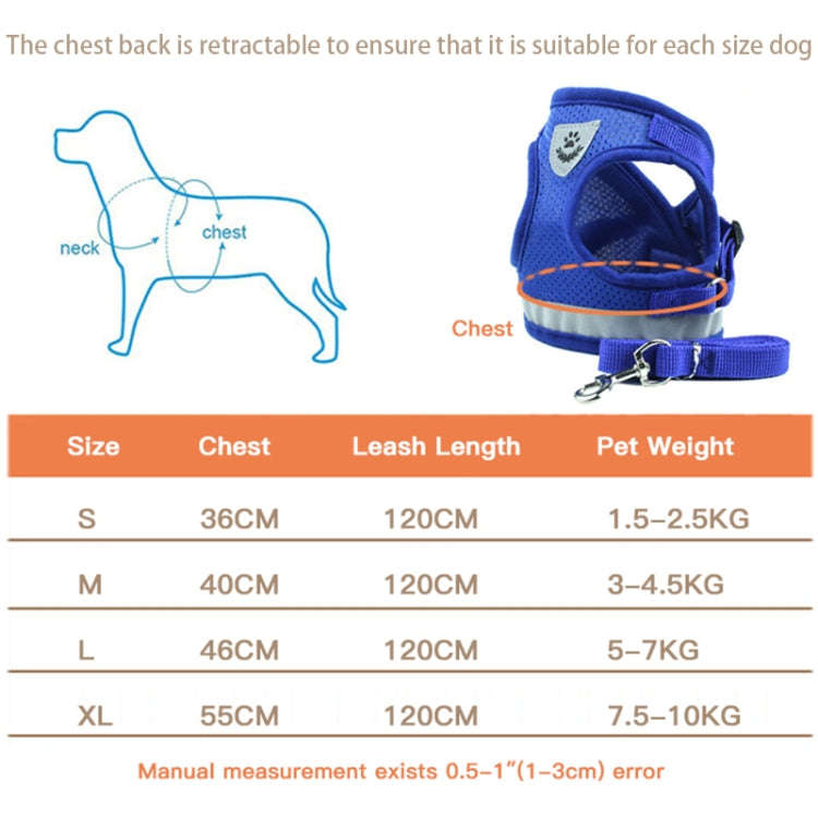 Adjustable Polyester Mesh Reflective Vest Lead Leash for Pet Dog, Size:M(Blue)