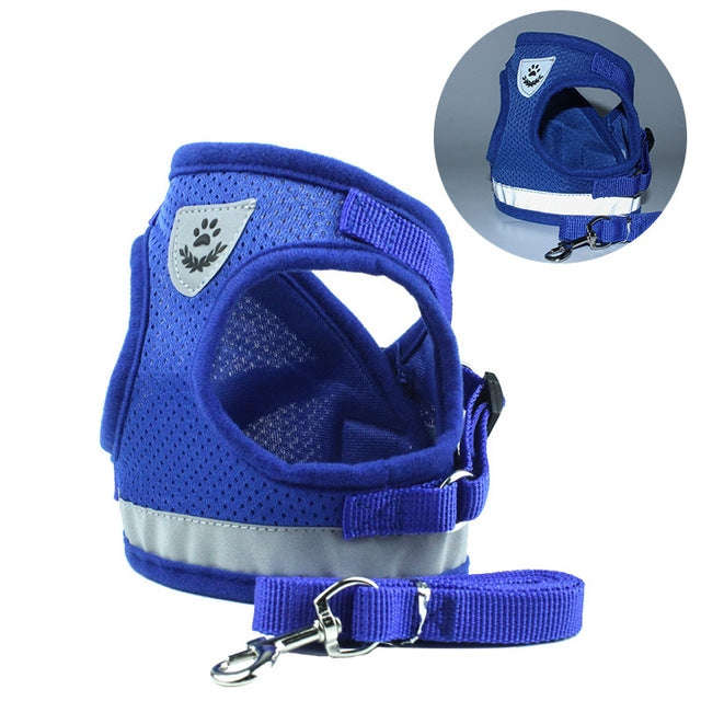 Adjustable Polyester Mesh Reflective Vest Lead Leash for Pet Dog, Size:XL(Blue)