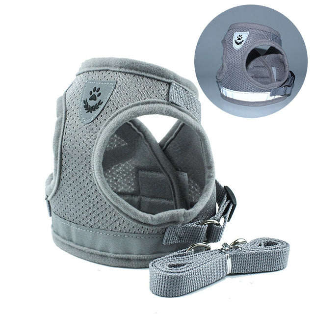 Adjustable Polyester Mesh Reflective Vest Lead Leash for Pet Dog, Size:XL(Grey)