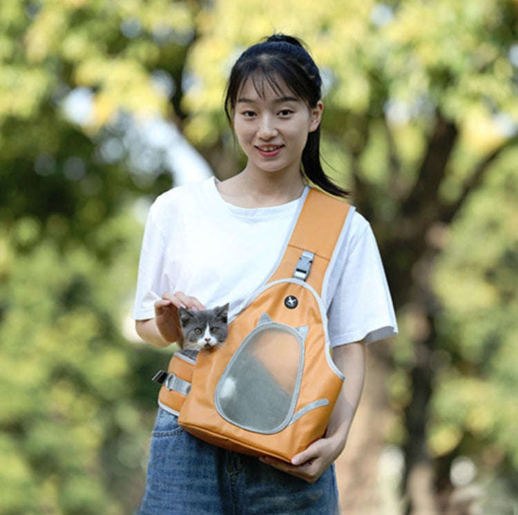 TAILUP Pets Carry Out Shoulder Bag Convenient Foldable Leather Chest Bag, Specification: M(Orange...