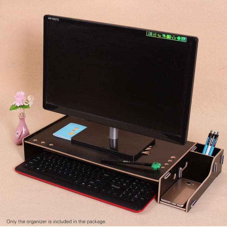 Elevated Wood Computer Monitor Stand Riser Laptop Shelf Desk Organizer with Keyboard Storage