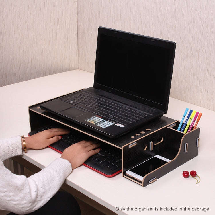 Elevated Wood Computer Monitor Stand Riser Laptop Shelf Desk Organizer with Keyboard Storage